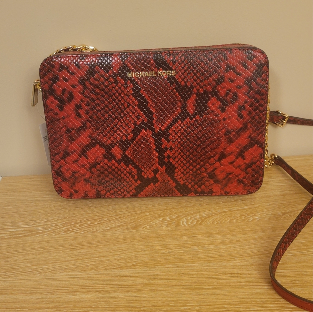 MICHAEL Michael Kors Red Crossbody Bag with Gold Chain